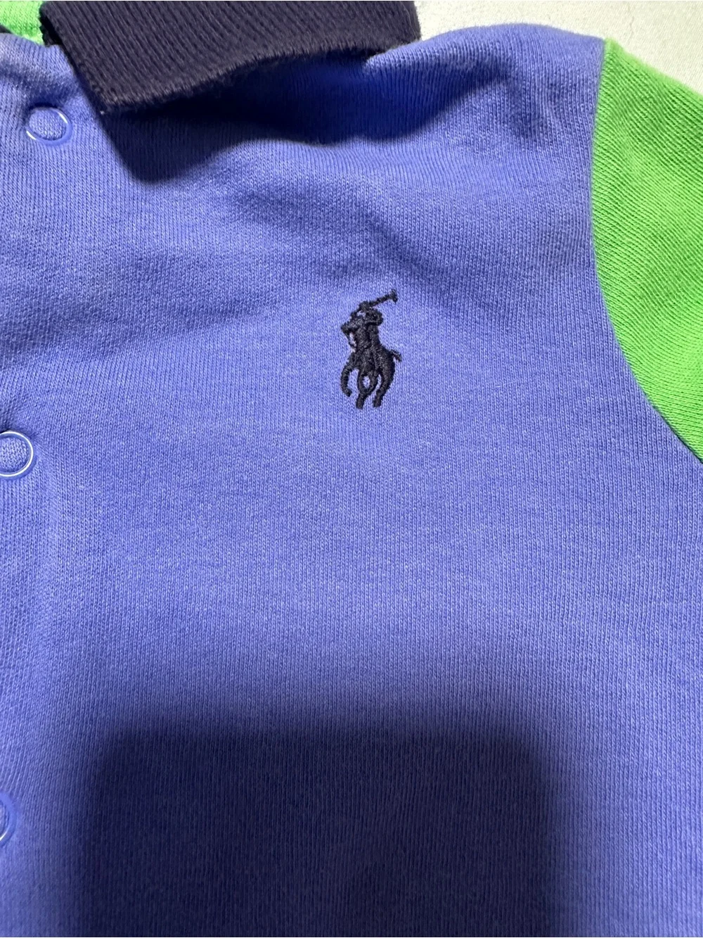 Ralph Lauren Colorblock Polo One-Piece Romper - Blue with Red, Green & Yellow